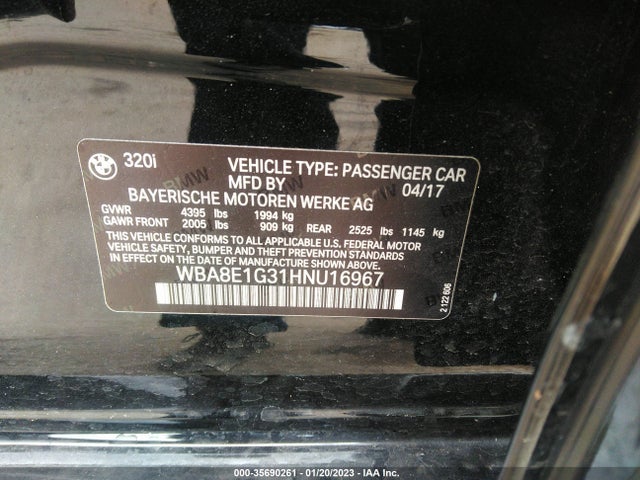 BMW 3 Series 320i 2017 WBA8E1G31HNU16967 Image 10