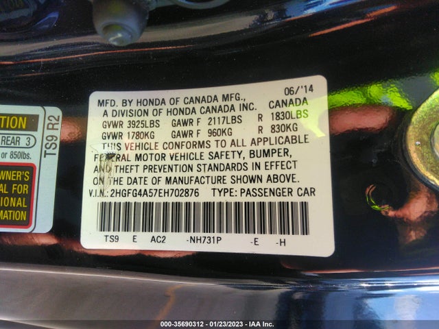 2014 HONDA CIVIC COUPE SI VIN: 2HGFG4A57EH702876