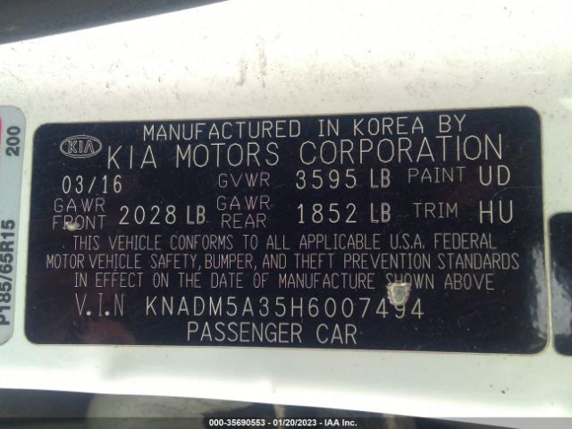 KNADM5A35H6007494 KIA Rio 5-door Lx