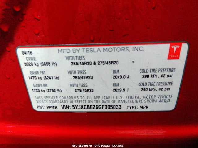 Tesla Model X 70d/90d/75d/60d/p100d 2016 5YJXCBE26GF005033 Image 9