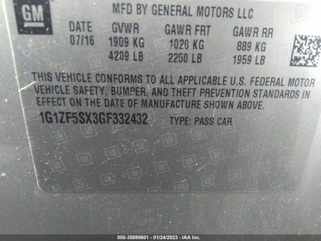 1G1ZF5SX3GF332432 Chevrolet Malibu