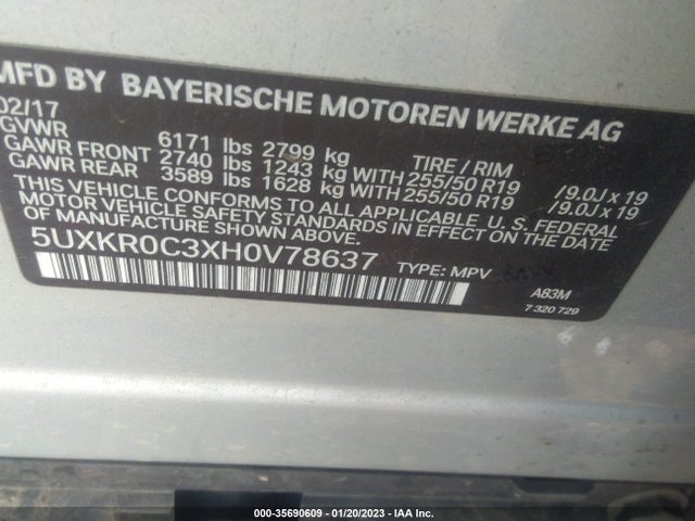 2017 BMW X5, VIN: 5UXKR0C3XH0V78637