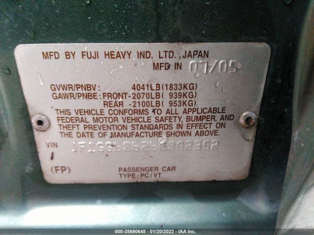 JF1GG68626G802352 Subaru Impreza Wagon Outback Sport