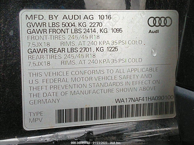 Audi Allroad Premium 2017 WA17NAF41HA090100 Image 9