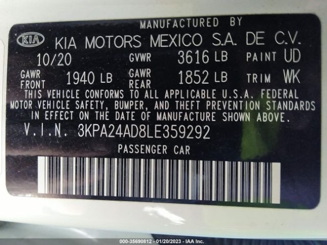 3KPA24AD8LE359292 KIA RIO LX