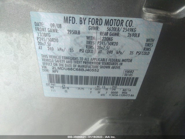 Lincoln MKX 2008 2LMDU88C68BJ40552 Image 10