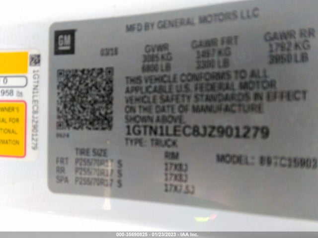 2018 GMC Sierra 1500, VIN: 1GTN1LEC8JZ901279