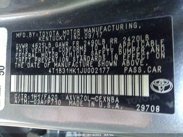 2018 Toyota Camry, VIN: 4T1B31HK1JU002177