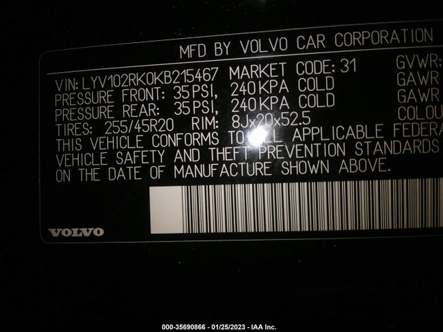 2019 Volvo XC60, VIN: LYV102RK0KB215467