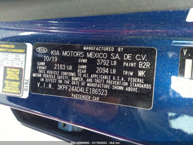 3KPF24AD4LE186523 KIA Forte Lxs