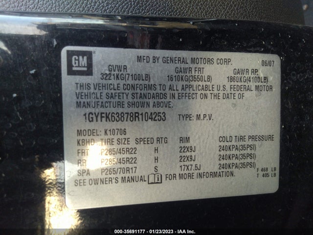 1GYFK63878R104253 Cadillac Escalade