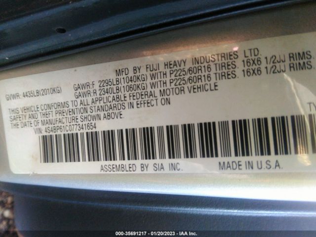 4S4BP61C077341654 Subaru Legacy Wagon Outback