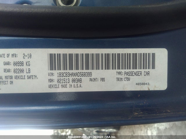 2010 DODGE CALIBER MAINSTREET VIN: 1B3CB3HAXAD568399