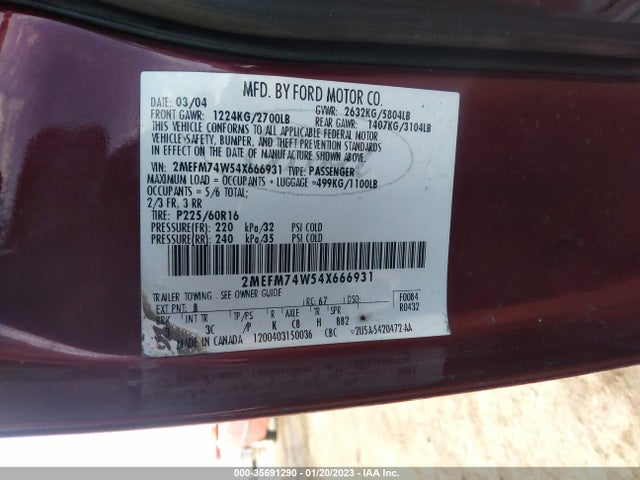 2004 MERCURY GRAND MARQUIS GS VIN: 2MEFM74W54X666931