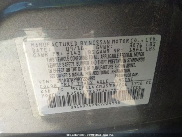 3N1AB7AP9KY224995 Nissan SENTRA SV