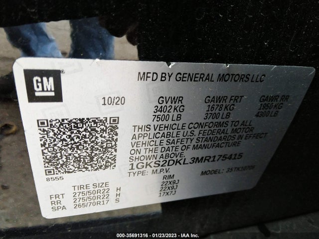 2021 GMC Yukon, VIN: 1GKS2DKL3MR175415
