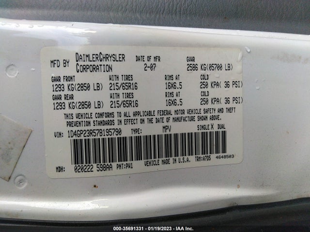 Dodge GRAND CARAVAN C/V 2007 1D4GP23R57B195790 Image 10