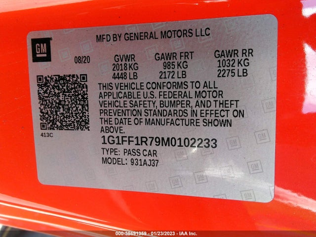 Chevrolet CAMARO LT1 2021 1G1FF1R79M0102233 Image 9