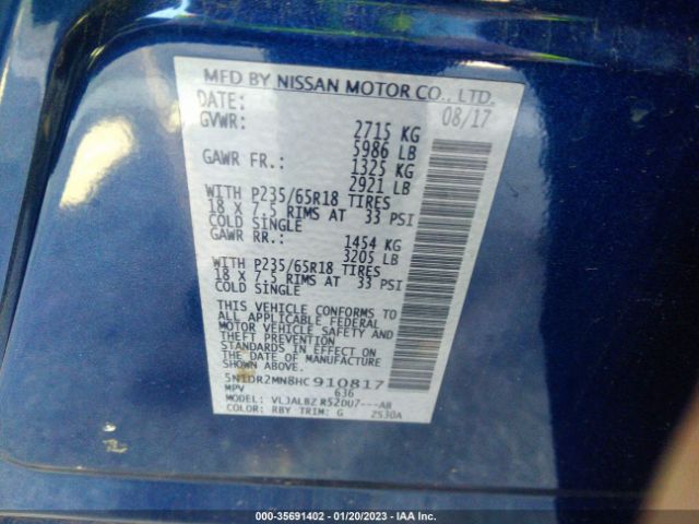 5N1DR2MN8HC910817 Nissan Pathfinder S