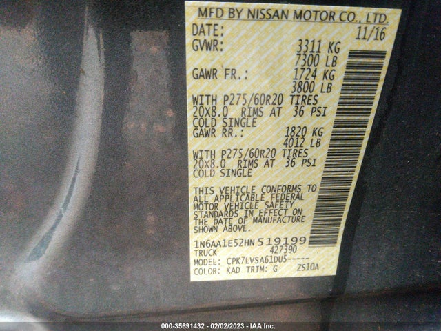 Nissan Titan Sl 2017 1N6AA1E52HN519199 Image 11