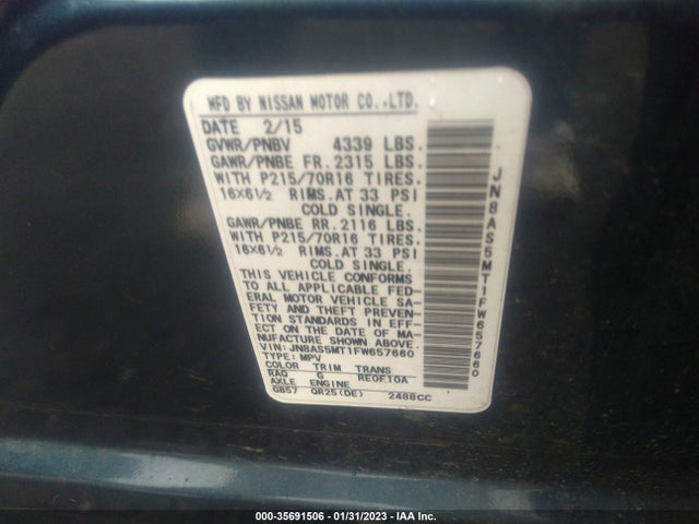 2015 NISSAN ROGUE SELECT S VIN: JN8AS5MT1FW657660