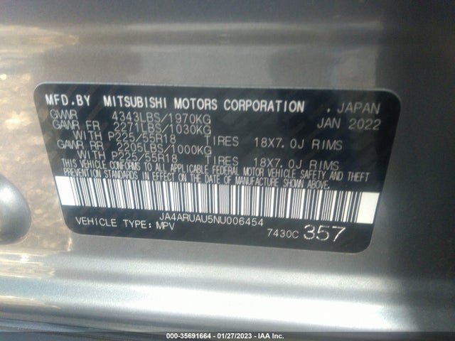 JA4ARUAU5NU006454 Mitsubishi OUTLANDER SPORT
