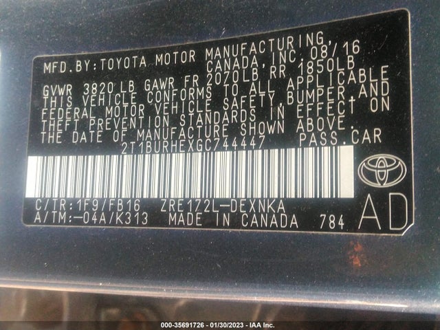 Toyota Corolla L/le/s/s Plus/le Plus 2016 2T1BURHEXGC744447 Image 9