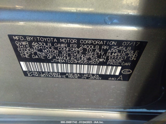 2017 Lexus IS, VIN: JTHBA1D23H5057507
