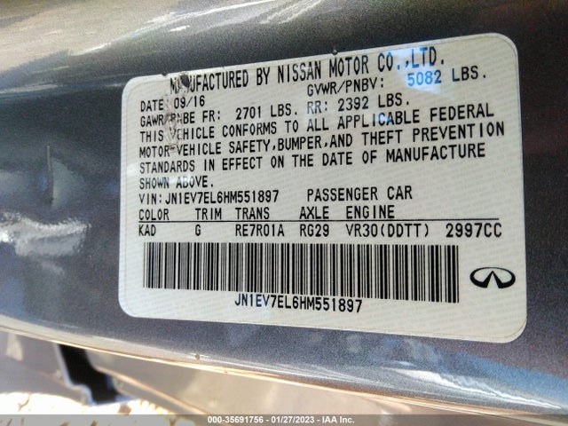 Aukcja sprzedaży 2017 Infiniti Q60 3.0t Premium, vin: JN1EV7EL6HM551897, numer aukcji: 35691756