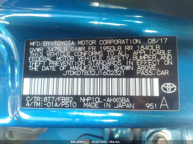2018 Toyota Prius, VIN: JTDKDTB32J1602321