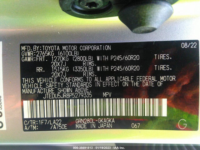2023 TOYOTA 4RUNNER LIMITED VIN: JTEDU5JR8P5279335