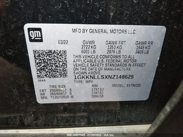GMC Acadia 2022 1GKKNLLSXNZ148625 Image 9