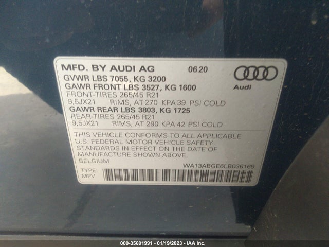 2020 Audi e-tron, VIN: WA13ABGE6LB036169
