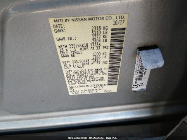 5N1AZ2MGXJN102080 Nissan MURANO SV