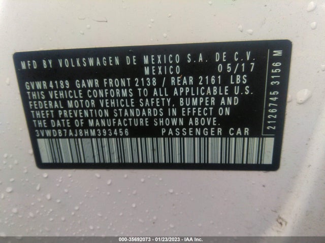 Volkswagen Jetta 1.4t Se 2017 3VWDB7AJ8HM393456 Image 9