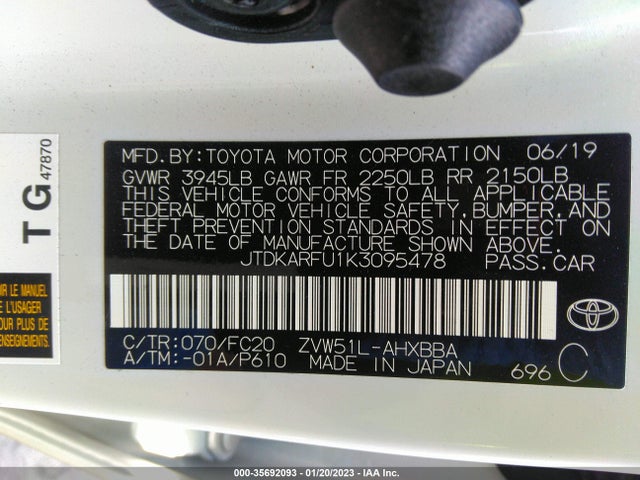 2019 Toyota Prius, VIN: JTDKARFU1K3095478