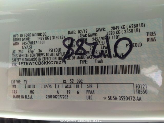 1FTEW1CB8KKC75274 Ford F-150 Xl/xlt