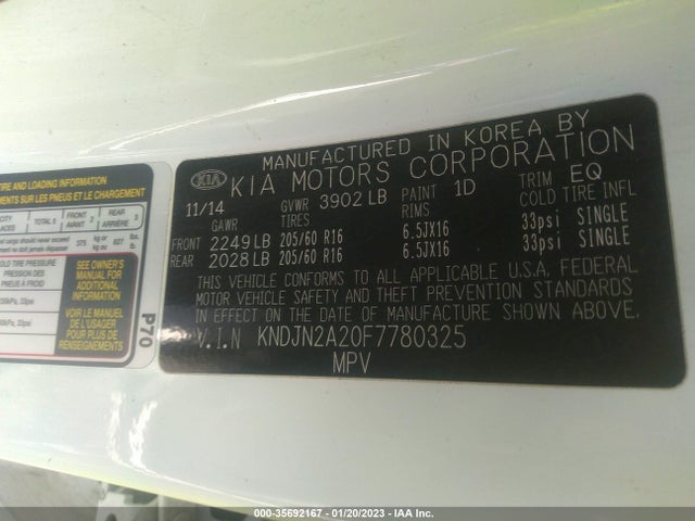 KIA Soul Base 2015 KNDJN2A20F7780325 Image 10