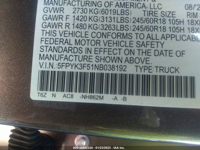 2022 Honda Ridgeline, VIN: 5FPYK3F51NB038192