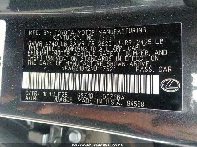 58AGZ1B12NU117521 Lexus Es Es 350 F Sport