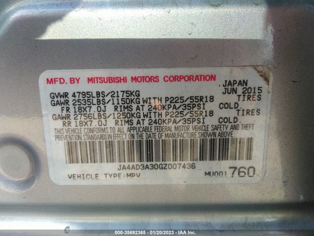 JA4AD3A30GZ007436 Mitsubishi Outlander Se/sel