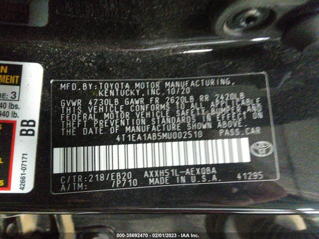 2021 Toyota Avalon, VIN: 4T1EA1AB5MU002510