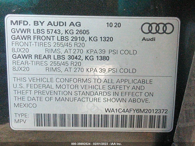 WA1C4AFY6M2012372 Audi Sq5 Prestige