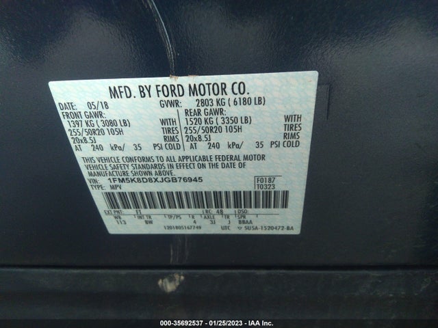 Продажа на аукционе авто 2018 Ford Explorer Xlt, vin: 1FM5K8D8XJGB76945, номер лота: 35692537