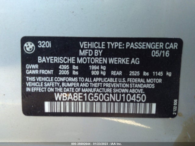 BMW 3 Series 320i 2016 WBA8E1G50GNU10450 Image 10