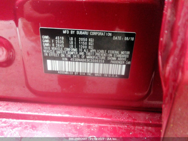 Subaru Legacy 2019 4S3BNAB63K3006359 Image 9