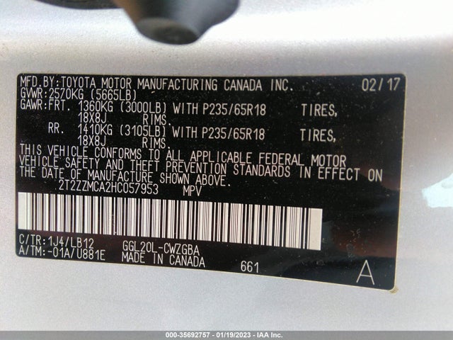 2017 Lexus RX, VIN: 2T2ZZMCA2HC057953