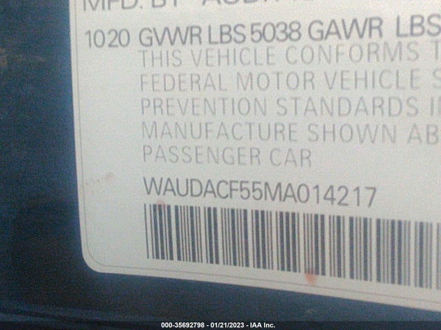WAUDACF55MA014217 Audi A5 Sportback S Line Premium