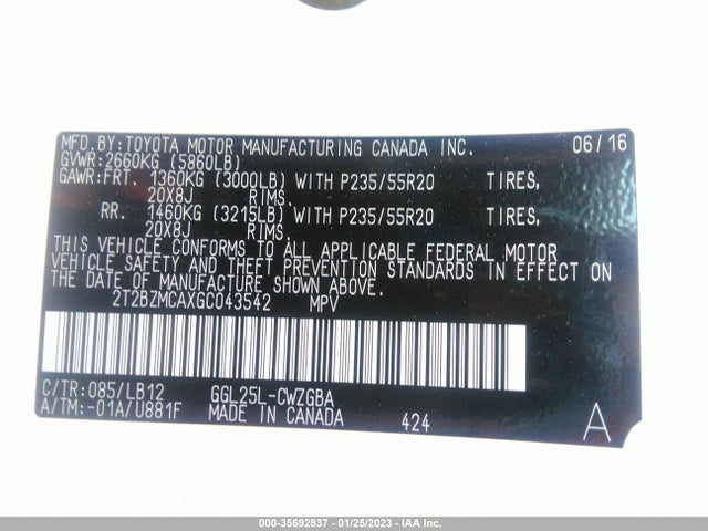 2T2BZMCAXGC043542 Lexus RX 350