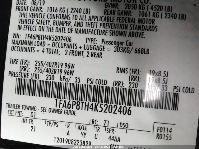 Ford Mustang Ecoboost 2019 1FA6P8TH4K5202406 Image 10